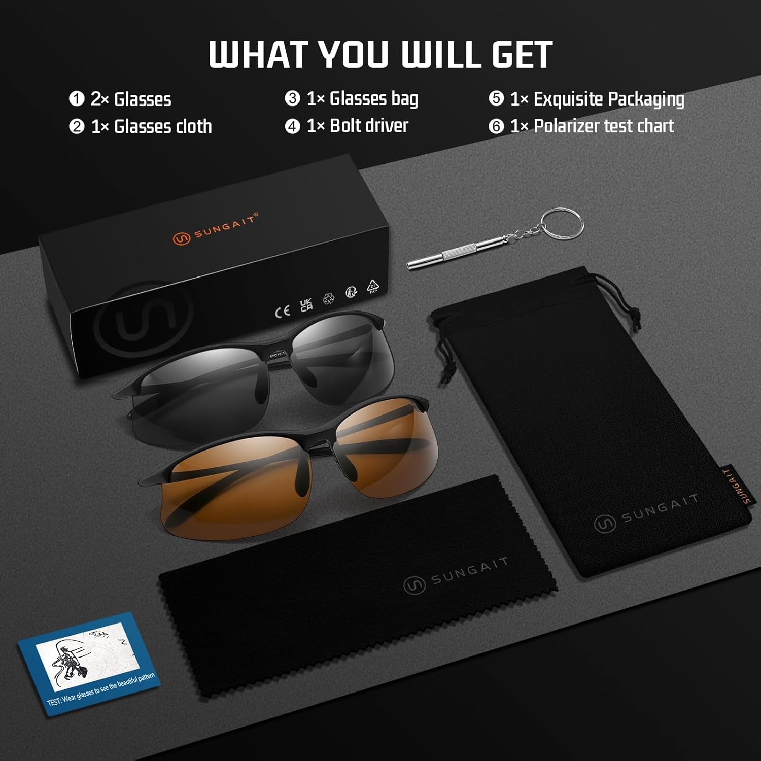 SUNGAIT Ultra-light Sports Sunglasses for Men Semi-Rimless Polarized Fishing Running Cycling Driving UV400 Protection TR90