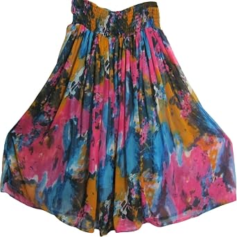 Missy Plus Smocked Waist Chiffon Georgette Sari Print Fashion Long Skirt Leena
