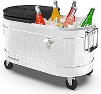 Vista 1 de Permasteel Rolling Patio Cooler – Large Outdoor Ice Chest with Wheels, Beverage Cooler for Backyard, BBQ, Tailgate, Beach, Parties, Rustic Farmhouse