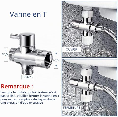 Handheld Bidet Sprayer Kit - Stainless Steel Douche Muslim Shower Spray with Hose Bidet for Toilet Cleaning, Pet Bath, Personal Hygiene - 7