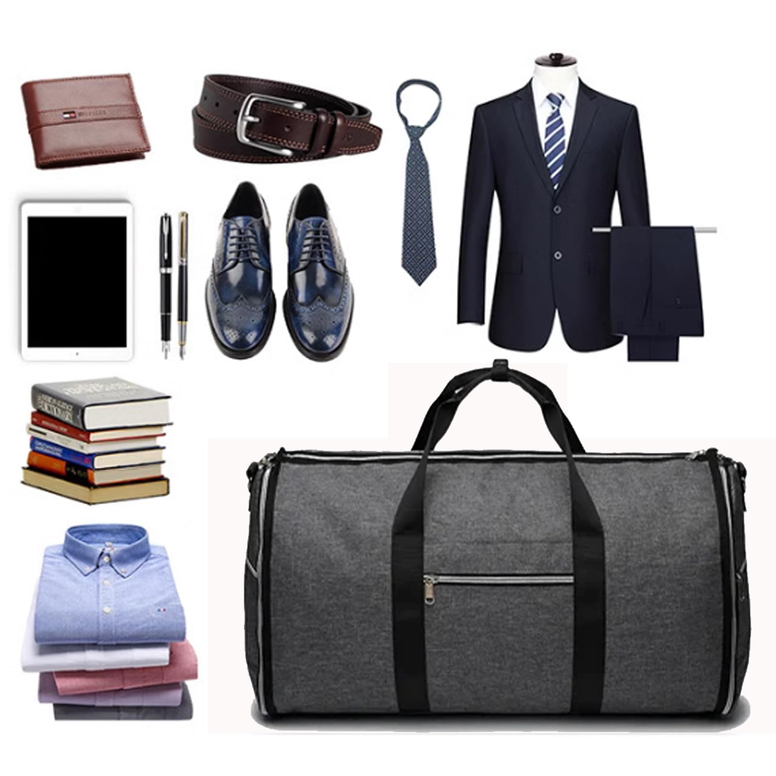 Reisetasche, Faltbare Kleidertasche mit Schuhbeutel, wasserdichte Kleidertasche mit großem Fassungsvermögen zum Mitnehmen für Wochenendreisen (Dunkelgrau)