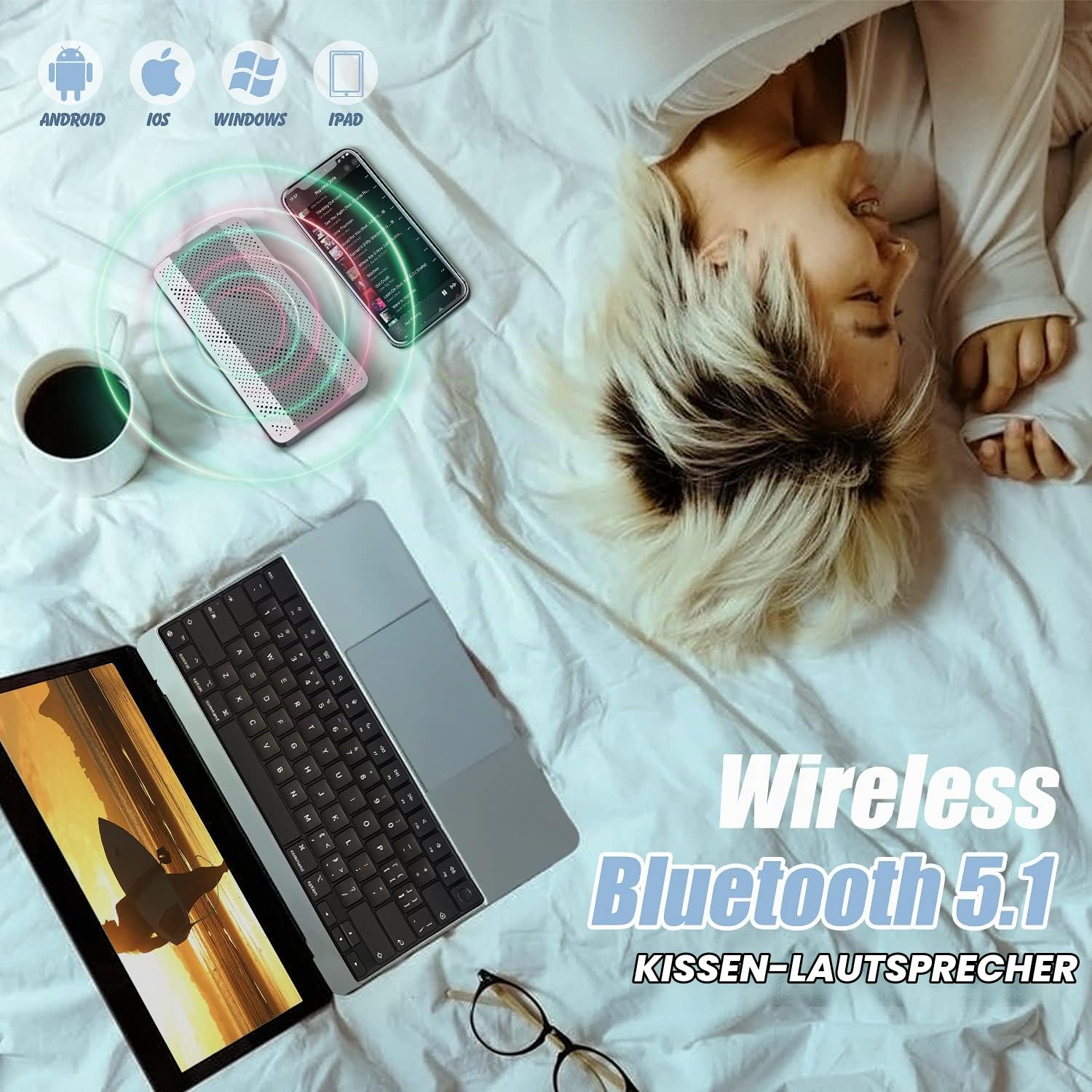 Tragbarer Bluetooth Box, IPX7 wasserdicht, 1.65cm Ultradünner Musikbox, TWS Pairing, Magnetische kabelloser Outdoor Speakers mit Bluetooth V5.1 für Phone, Draußen, Camping und Wandern