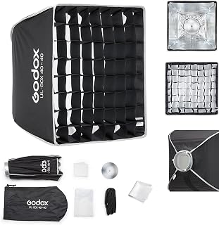 Godox UL-40x40 Square Softbox 15.7x15.7in with Bowens Mount | Quick-Release Umbrella Design with Grid and Deflector for Soft Even Lighting, Ideal for LED Video and Photography Lighting