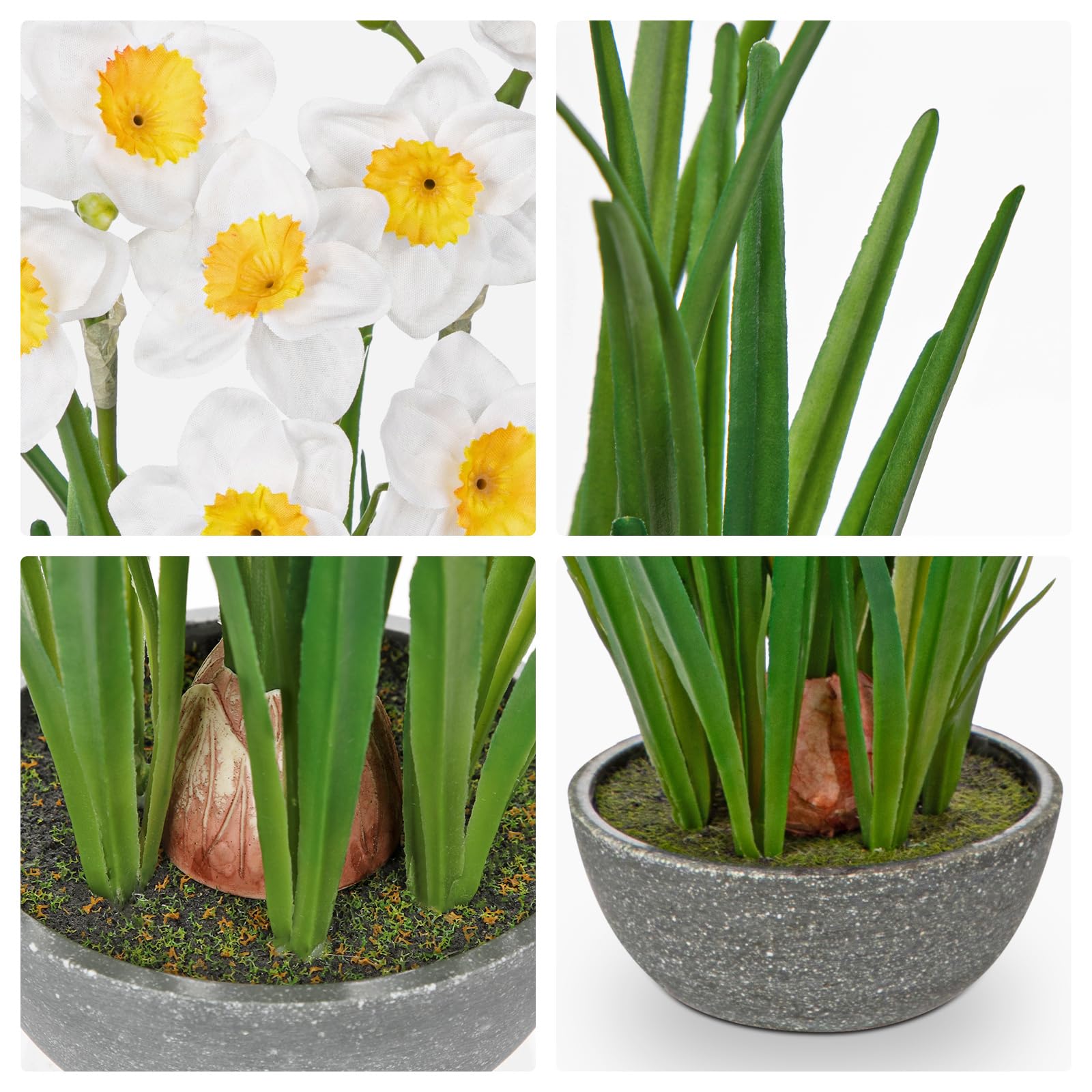 Hollyone 2PCS 13.7'' White Artificial Flowers, Fake Daffodils Decorative Faux Flowers in Pot - Image 3