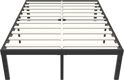 Miniatura 37 de ZIYOO Base de cama tamaño Queen de 18 pulgadas de alto, listones de madera de 3 pulgadas de ancho con soporte de 3500 libras para colchón de espuma,
