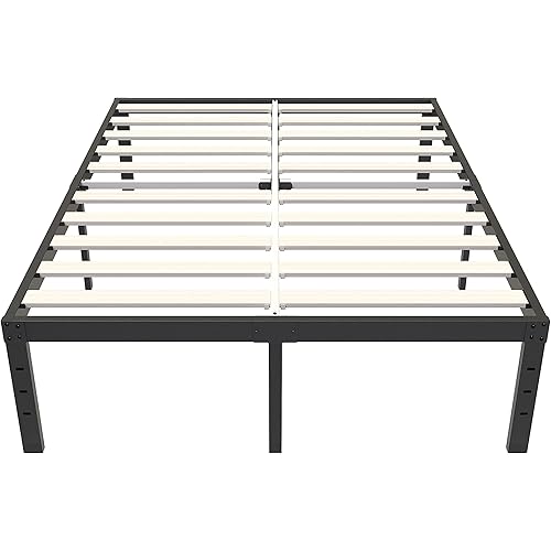 ZIYOO Full Size Bed Frame, 18 Inches Tall, 3 Inches Wide Wood Slats with 3500 Pounds Support for Foam Mattress, No Box Spring Needed, Heavy Duty Metal Platform, Easy Assembly, Noise Free