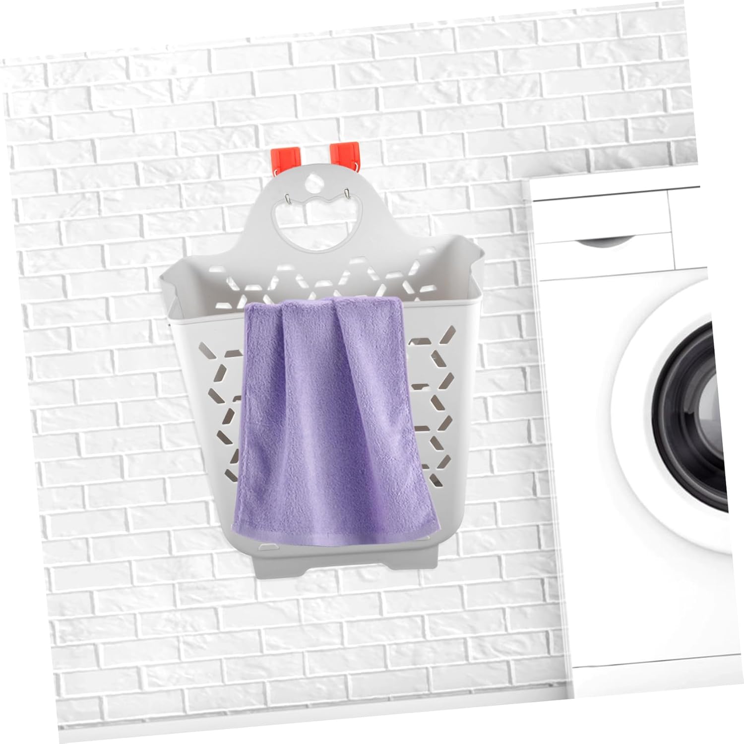 Healifty Wall Mounted Laundry Basket Space Saving Laundry Hamper with Hollow Design for Dry Clothes Medium White Clothes Basket for Bedroom Bathroom and Blankets Storage