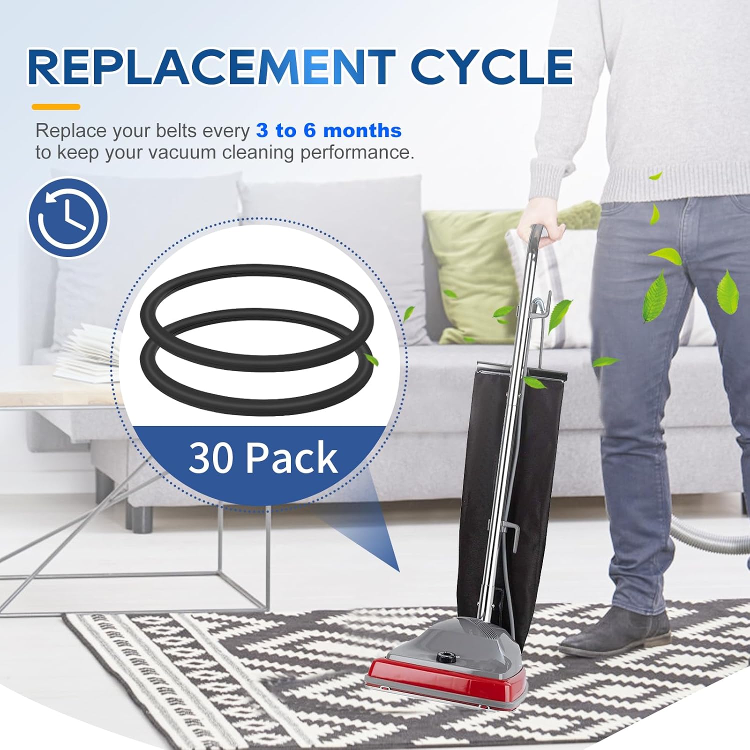 Vacuum Belt, 30 Pack Belt 30563B Round Vacuum Cleaner Belts Upright Vacuum Belt Compatible with Sanitaire Eureka Vacuum Cleaner, Style RD, SC679K C2094 Belt