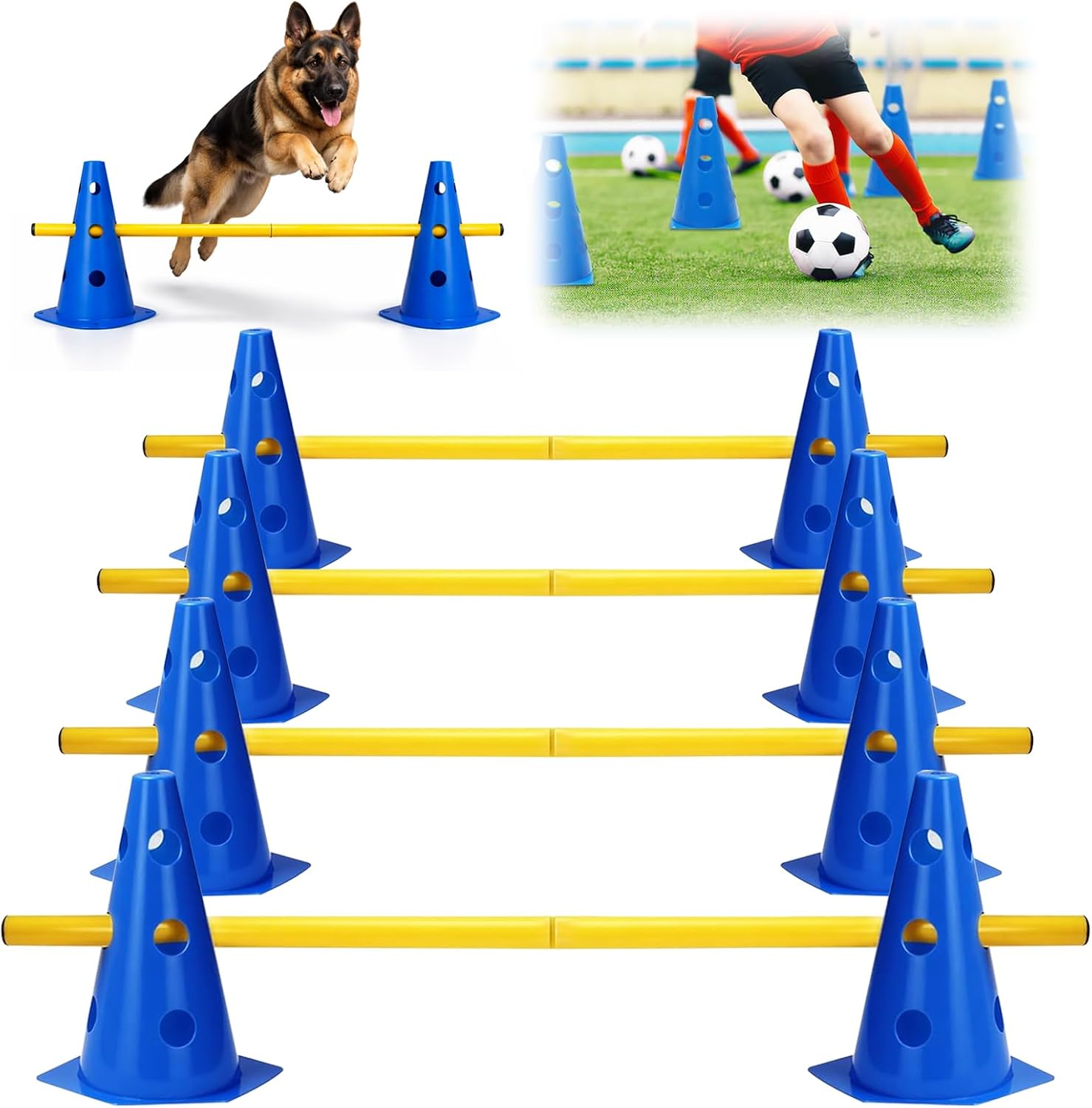 Kit Ostacoli Agility Impilabili 10 Coni + 5 Barre 80 cm