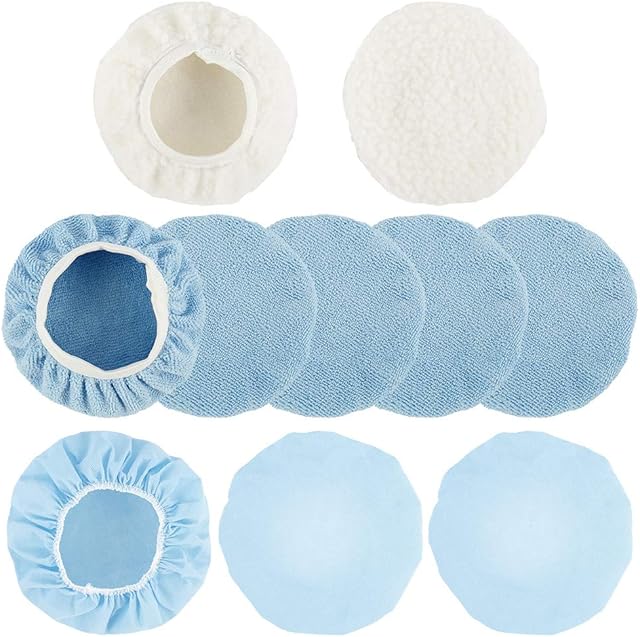 Car Polisher Pad Bonnet,10PCS 9-10Inch Soft Polishing Bonnet Buffer Waxer Pad Cover,Polishing Pad Car Wax Kit for Car Polish Mix Pack of Coral Fleece, Woolen, Microfiber