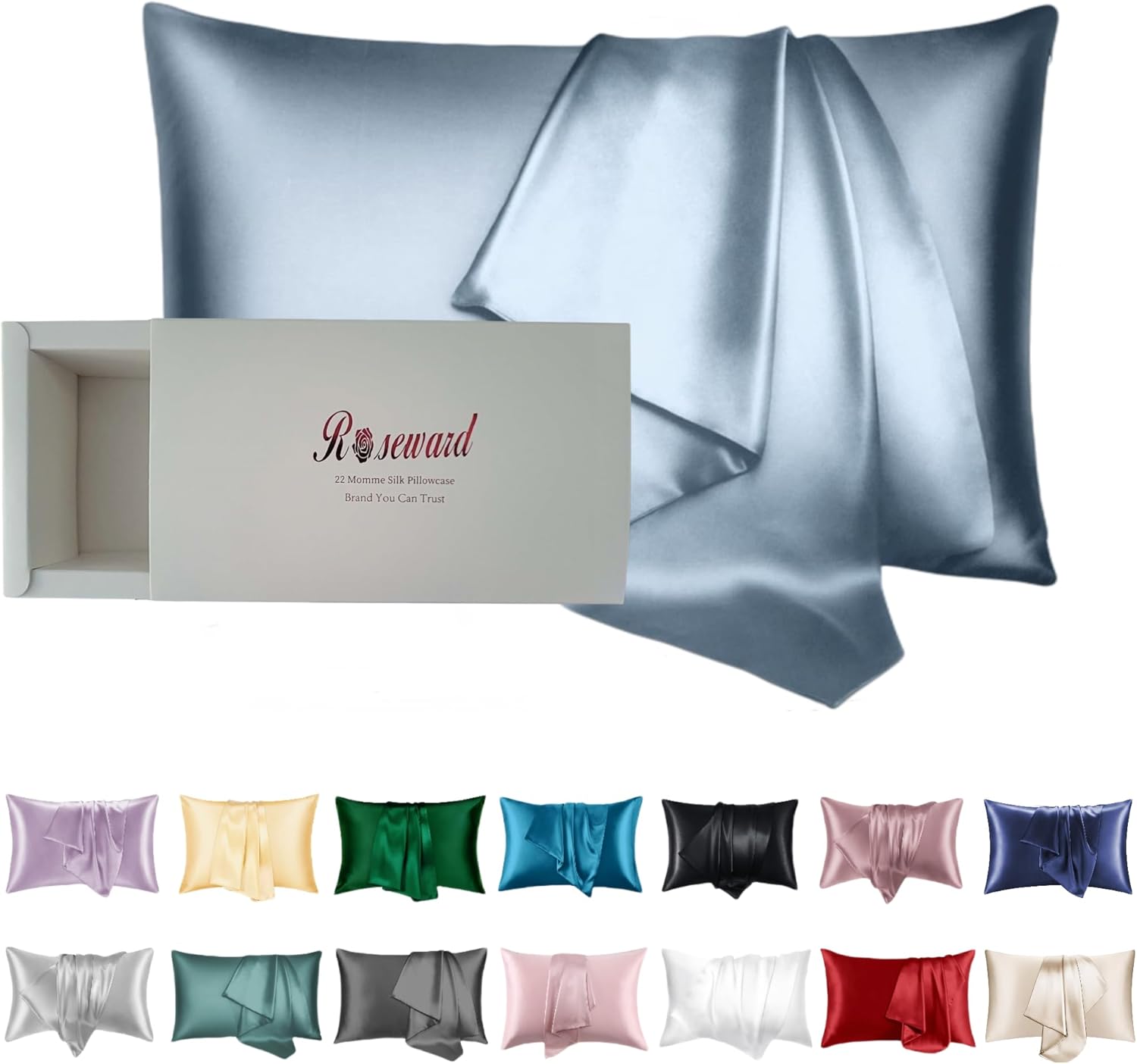 100% Mulberry Silk Pillowcase for Hair and Skin Made in USA, Real 22 Momme Silk Pillow Cases Queen, Not Satin Pillowcase, Anti Acne,Zipper Closure, 1 Pc 20"x30" (Queen, Blue Grey)