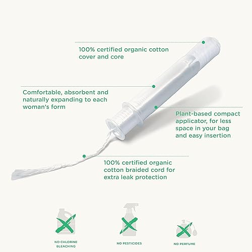 Miniatura 10 de Oi Iniciativa orgánica - Tampones  Absorción regular  Algodón orgánico sin perfume  Sin toxinas, sin BPA, aplicador biocompacto a base de plantas