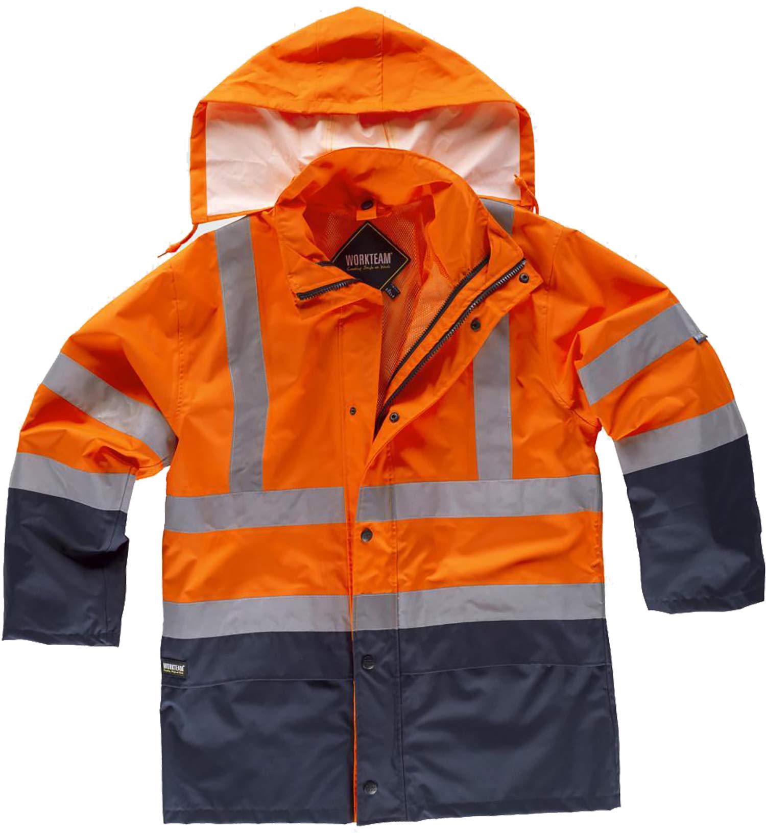 WORKTEAM Parka Convertible 4 en 1 Alta Visibilidad, Impermeable y con Chaqueta Interior Softshell Desmontable, Cintas Reflectantes, Protección Frío y Lluvia. Hombre