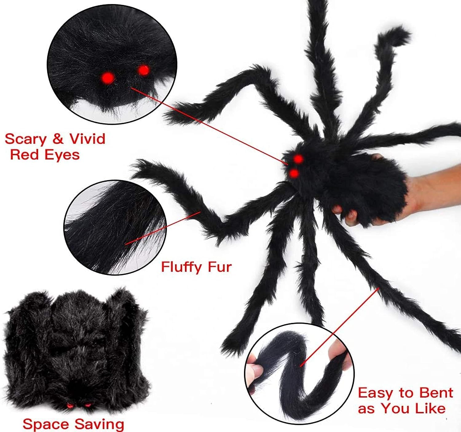 PT Giant Halloween Spider 90cm - Outdoor and Indoor Decorations, Fake Big Spider 1pcs 2