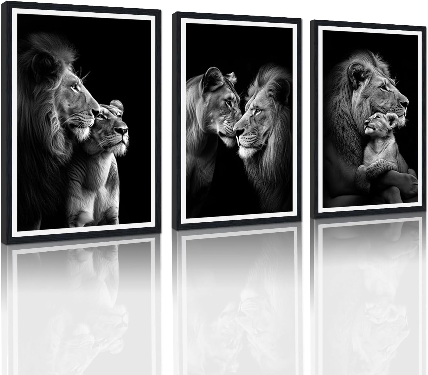 African Lion Framed Canvas Wall Art Set of 3 Lion and Lioness Hug Wall Decor for Country Apartment Living Room Office Nursery Modern Wildlife Animal Artwork Decoration Easy to Hand 24x36inchx3pcs