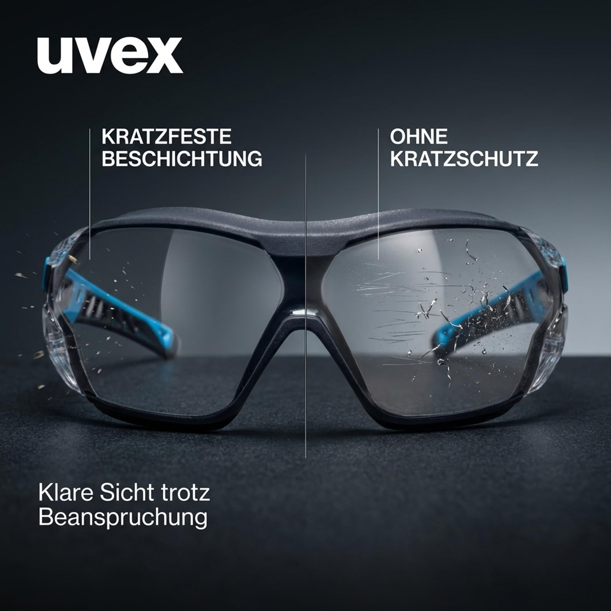 Uvex Pheos nxt Guard – Gafas de protección – Gafas de planchado con 100% protección UV – Interior antivaho, exterior extremadamente resistente a los arañazos y sin metal – transparente – azul