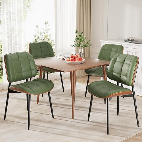 Miniatura 34 de Juego de 4 Sillas de Comedor, Silla de Comedor de Estilo de Mediados de Siglo Moderno con Cojín Grueso, Sillas de Cocina Tapizadas con Cuero