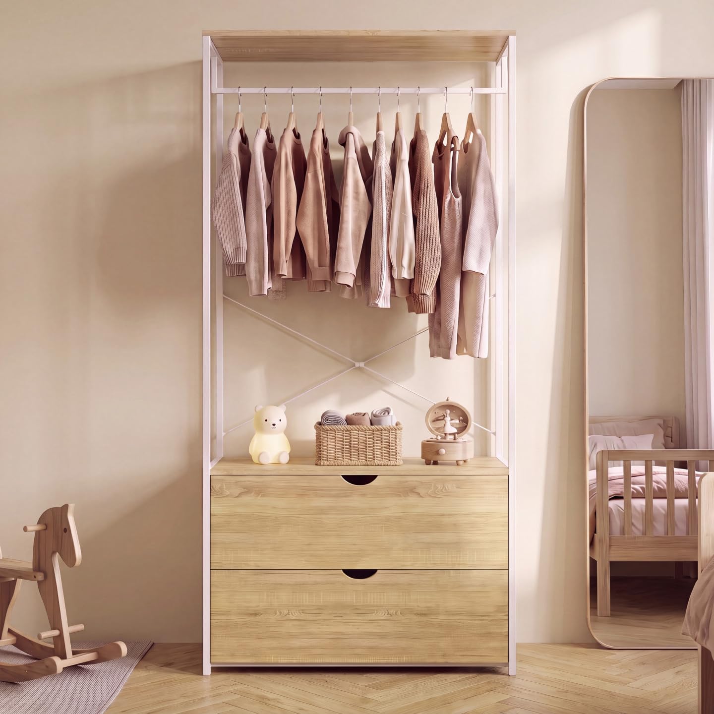 IDMarket - Dressing penderie DETROIT L.80 cm bois et métal blanc