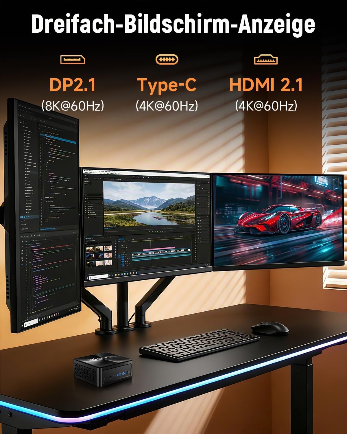 BMAX Mini PC AMD Ryzen 7 8745HS (bis 4,9 GHz), Radeon 780M Grafik, 16GB DDR5, 512GB PCIe 4.0 SSD 【Auf 256 GB + 4 TB erweiterbar​】Triple Display, WiFi 6, BT, 2.5G LAN Mini Computer Gaming/Büro/Zuhause