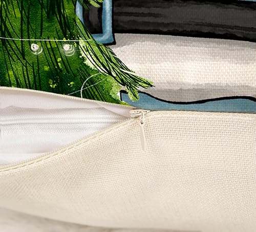 Miniatura 6 de 4TH Emotion Juego de 4 fundas de almohada azules de Navidad de 18 x 18 pulgadas, decoración de Navidad de granja, corona de muñeco de nieve, árbol