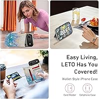 Vista 548 de LETO para iPhone 15 Pro Funda tipo cartera - Tapa tipo folio con patada - Diseños de moda - Tarjetero - Funda protectora para mujeres y niñas - 6.1