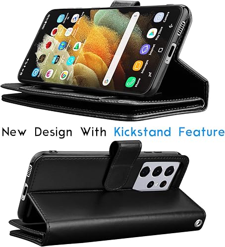 Miniatura 10 de Tekcoo Funda tipo cartera para Galaxy S21 Ultra, piel sintética de lujo, para tarjetas de crédito, con ranuras para tarjetas de crédito, funda