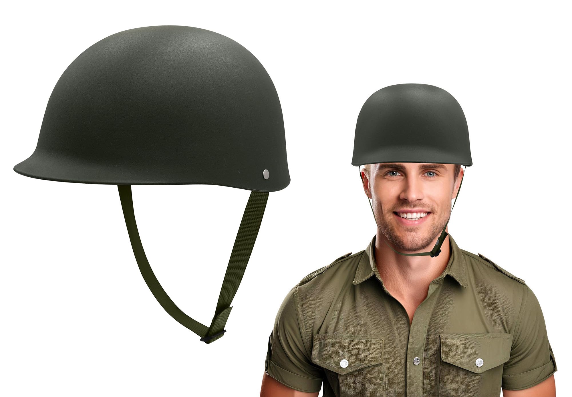 Nicky Bigs Novelties Adult Green Army Helmet - Olive Drab Army Men Soldier Costume Gear Accessories - Plastic Gunner Vietnam War Military WW1 WW2 British Ally Cosplay Reenactment Helmet - One Size