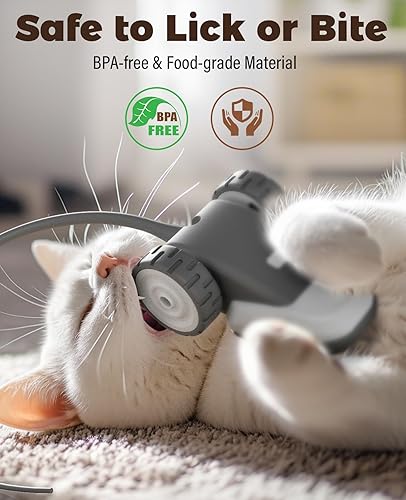 Miniatura 7 de CYROS Juguete interactivo 3 en 1 para gatos, ratón móvil automático de 2 velocidades, juguete para gatos con 2 cintas colgantes de plumas y cola de