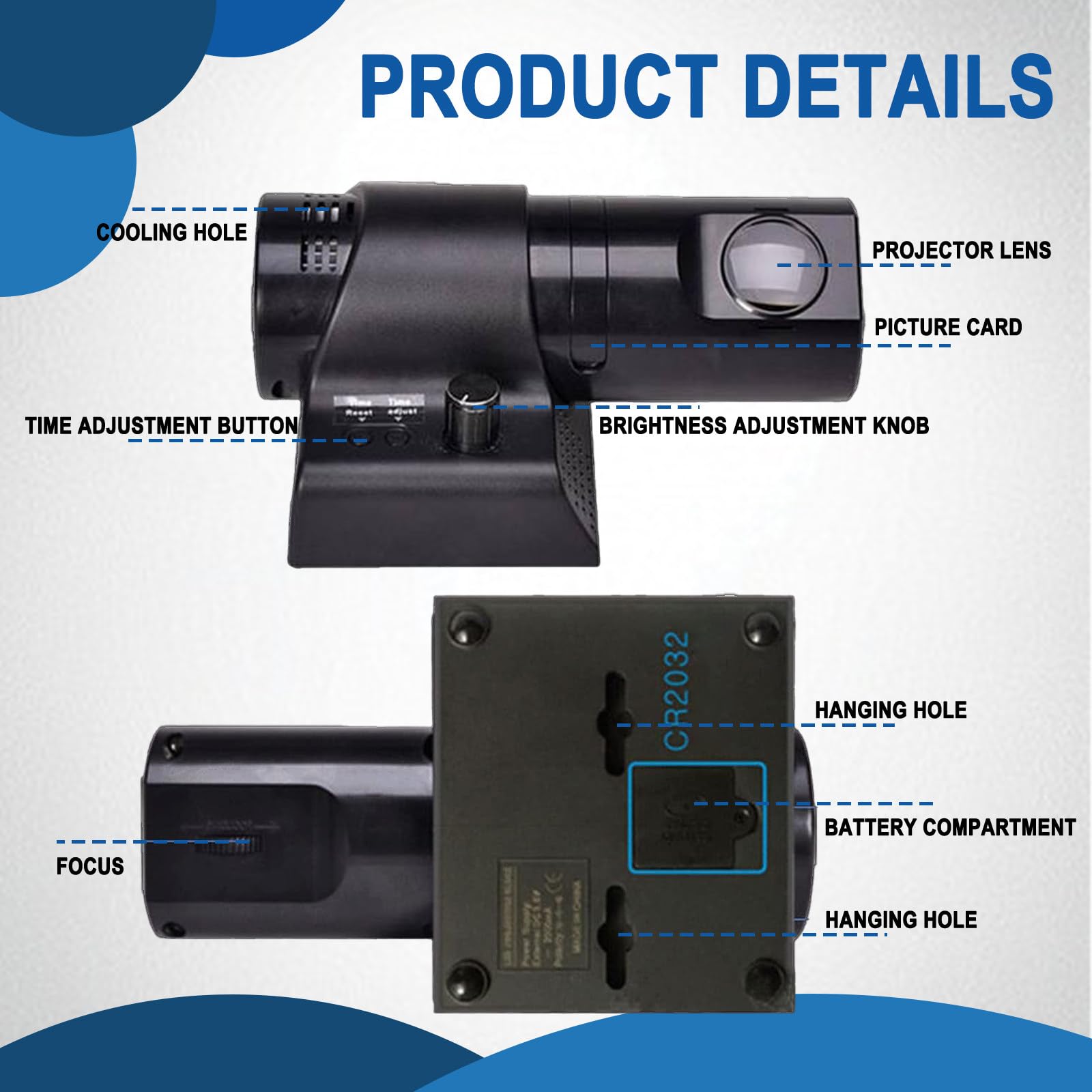 Reloj de Proyección Mural y Techo 180°, Despertador con Radio y Alarma Dual, Luz LED Ajustable y Control Remoto para Hogar,Black