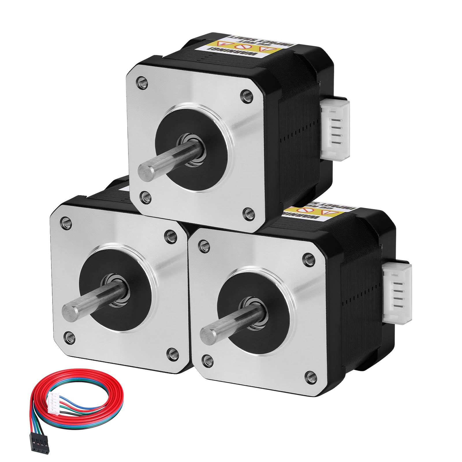 Lot de 3 moteurs pas à pas Nema 17 1,8 ° 2 phases couple élevé 0,47 nm bipolaire 42 x 38 mm 1,7 A 1,7 Ω arbre 4 conducteurs 24 mm φ5 mm 42 moteurs pas à pas avec câble 1 m pour imprimante 3D