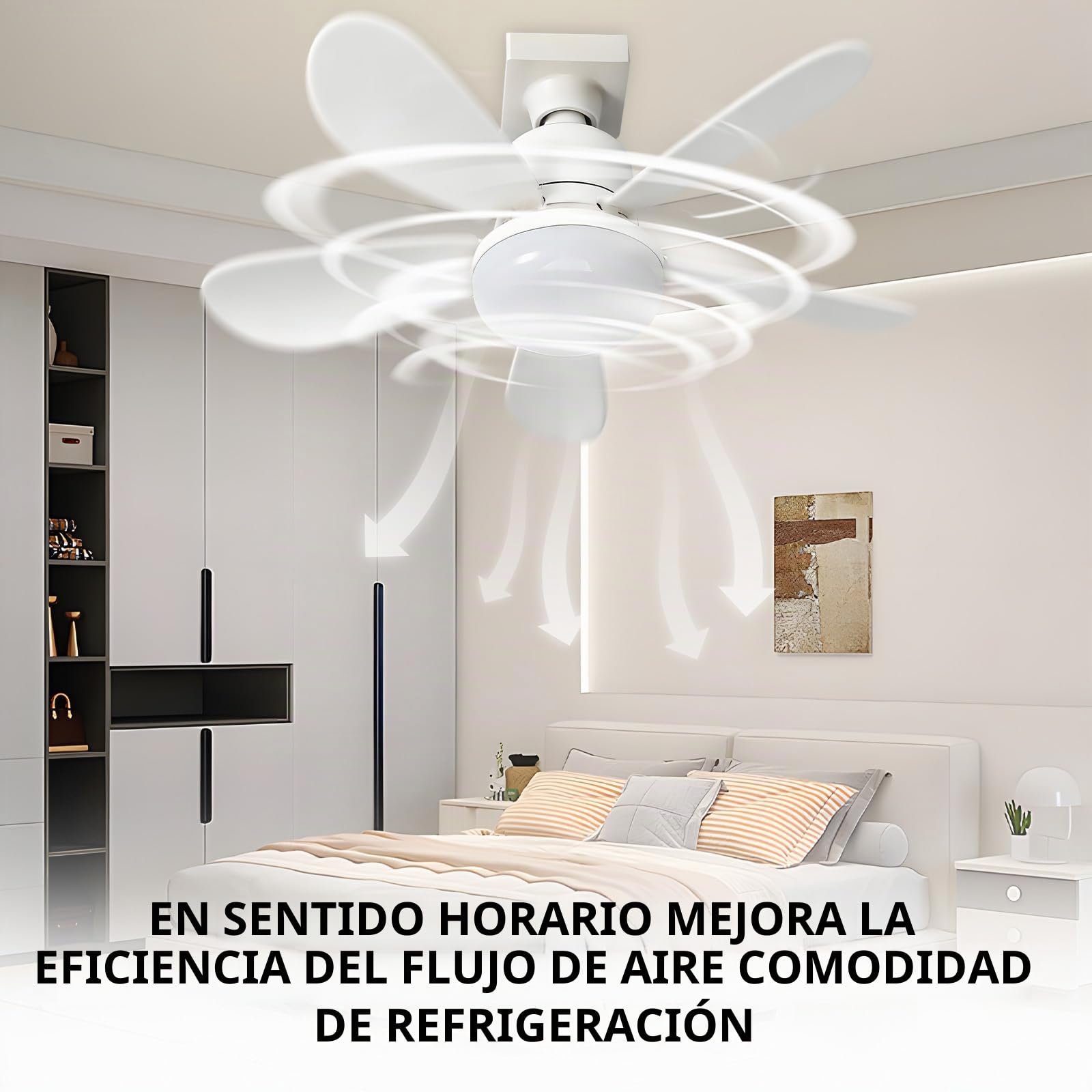 Ventilador de techo con luz y mando a distancia, E27/B22 LED, ventilador regulable de techo, 52 cm, bombilla ventilador de techo 40 W, 3 velocidades, silencioso, para salón, dormitorio, puesta de sol
