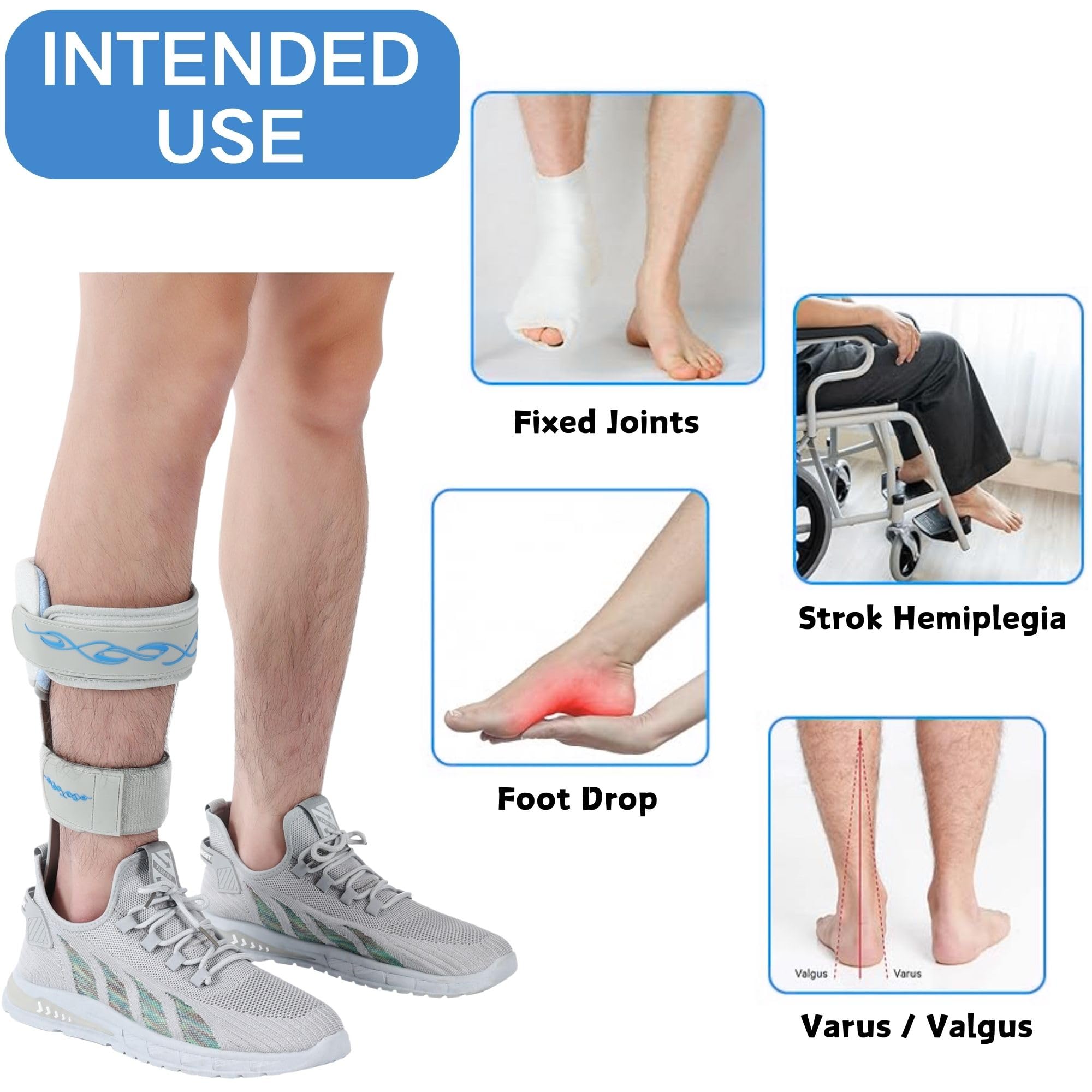 AFO - Soporte estabilizador de pie caído con accidente cerebrovascular, EM, hemiplejia, zapatos de apoyo para pies caídos para ayudar a caminar más fácil y mejor (S-derecho)