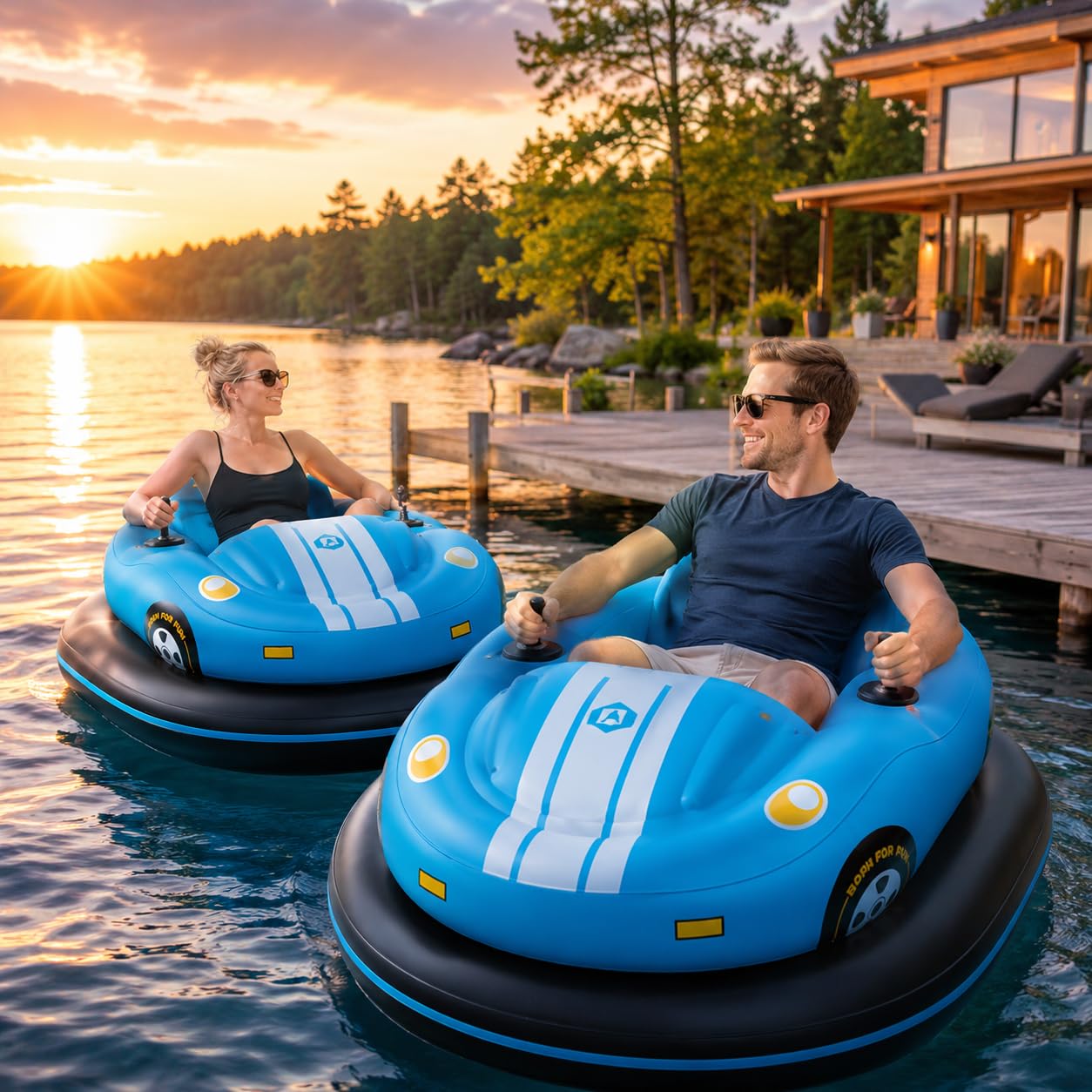 Sunseota Blue Motorized Inflatable Pool Lounger For Adults, Rechargeable Electric Float With 360° Joystick, Dual-Layer Bumper, 3 Air Chambers And Rear Stability Fin -1Battery
