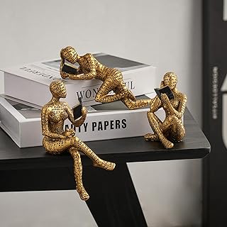 FJS 3Pcs Gold Thinker Statues Home Decor Accents, Pulp Reading Women Fig...