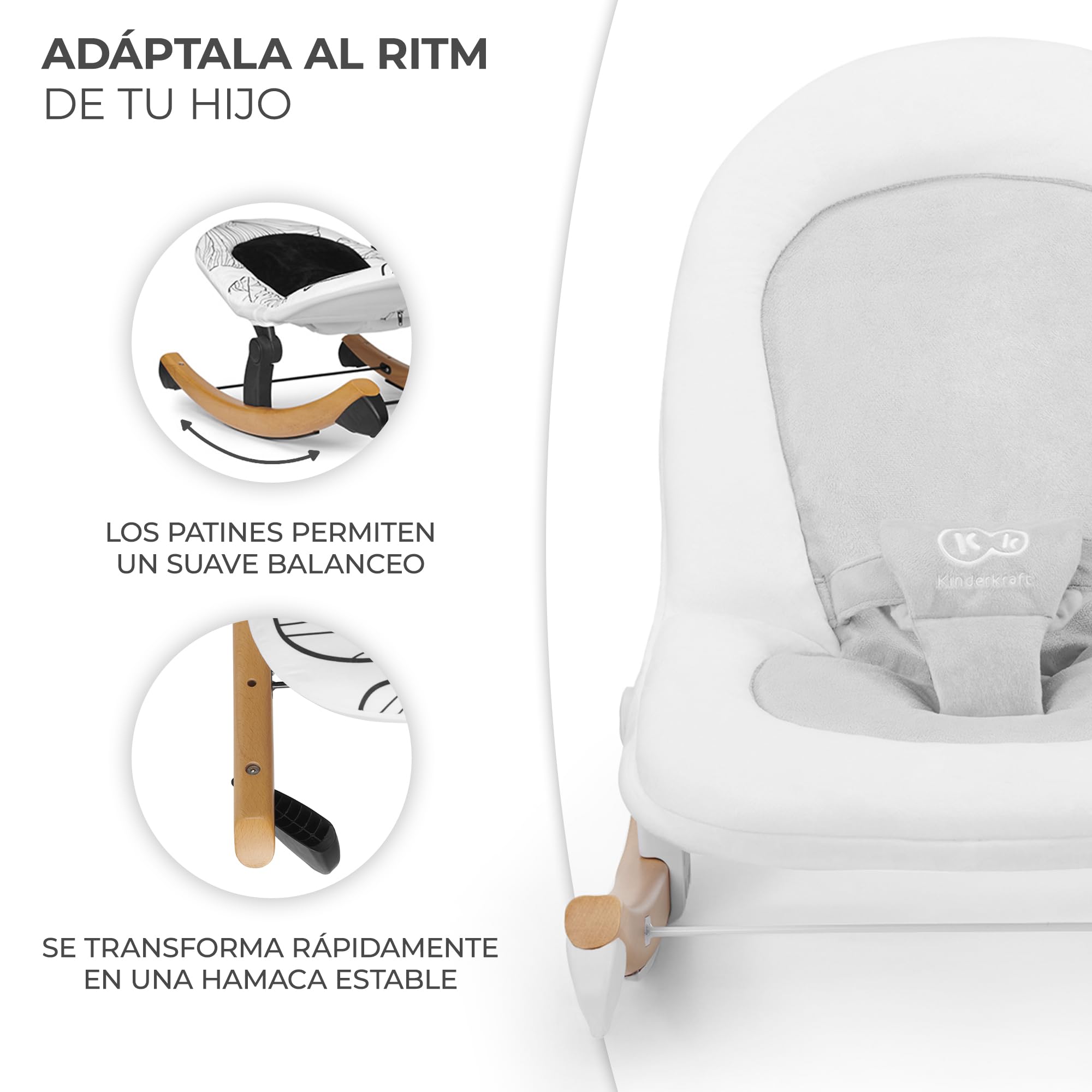kk Kinderkraft Hamaca Bebé FINIO, Balancín, Ligero, Intertek, 9 Kg máximo, Blanco