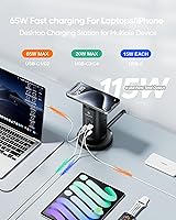 Vista 3 de 115W USB Charging Station, Surge Protector Power Strip Tower, 9 AC Outlets with 8 USB Ports(4 USB-C), 6Ft Flat Plug Retractable Extension Cord, for