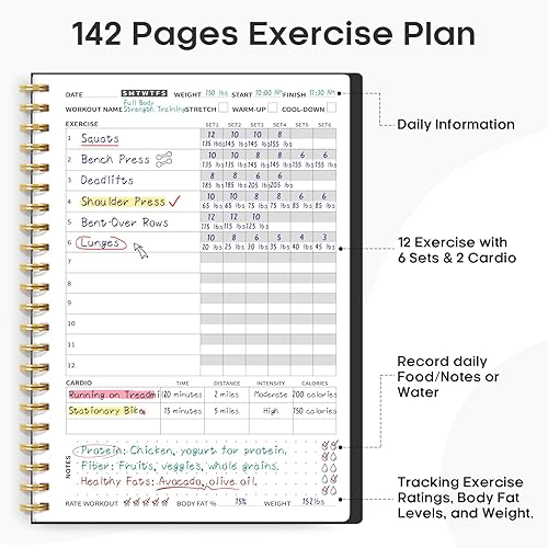 Vista 2 de Diario de entrenamiento de fitness para mujeres y hombres, A5 (5.5 x 8.2 pulgadas) planificador de registro de entrenamiento para rastrear, D.negro
