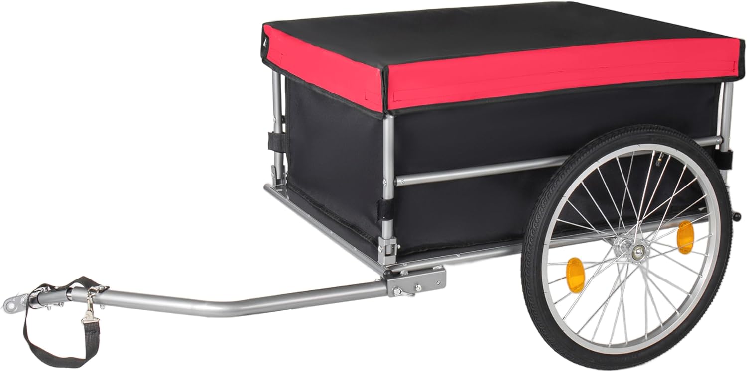 Foldable Bicycle Bike Cargo Trailer with 20" Wheels, Removable Cover, Folding Frame Quick Release, Bike Cart Wagon Trailer for Luggage, Tools, Groceries, Pets – Heavy Duty Steel