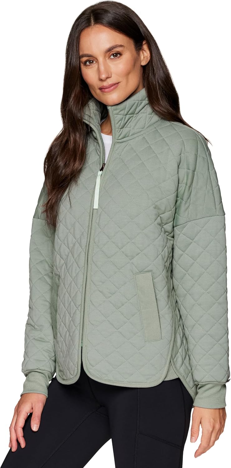 RBX Quilted Zip Up Jacket for Women, Lightweight Mock Neck Jacket with Pockets for Hiking, Workouts, Casual Wear