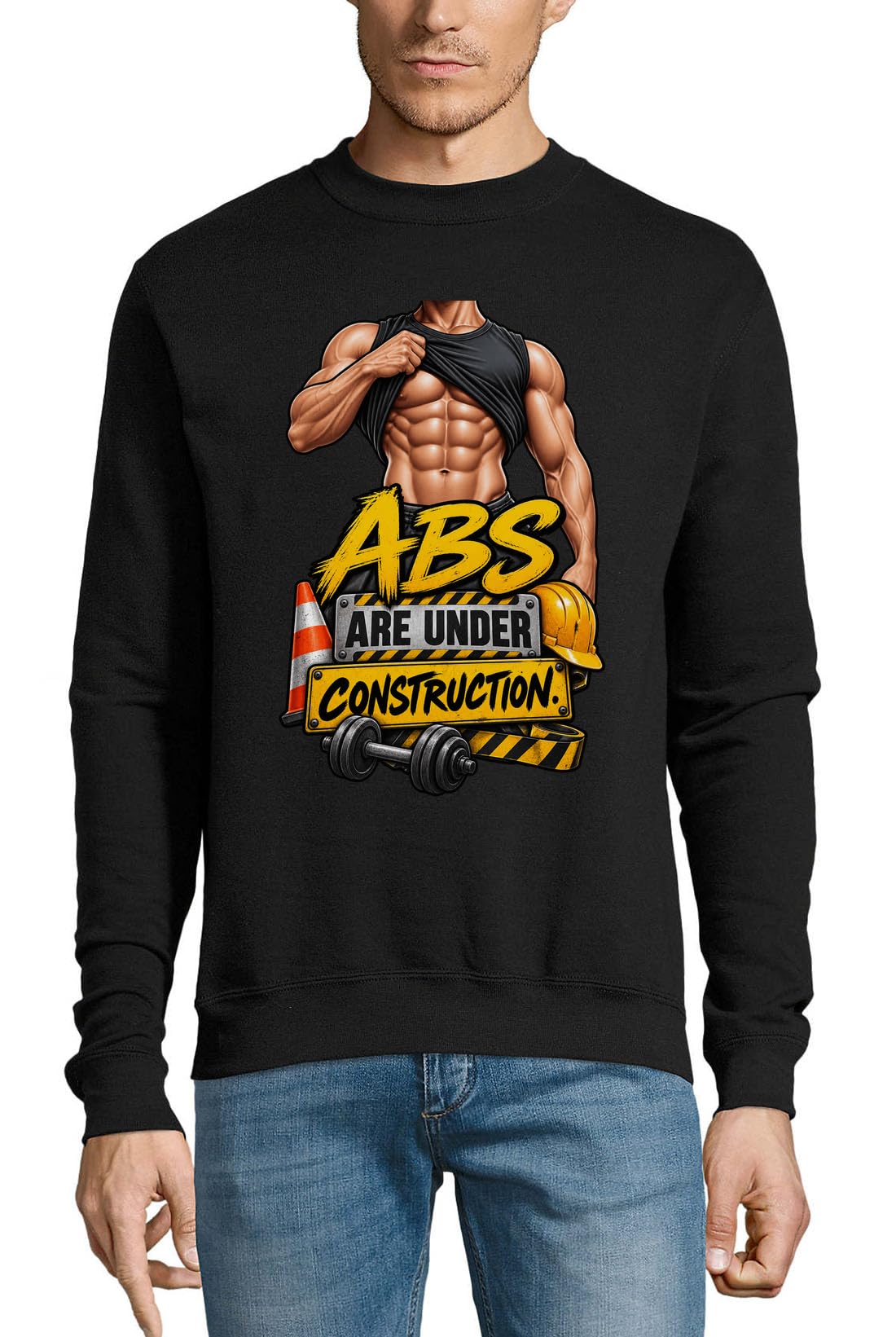 Strong Abs Are Always Under Construction - Sudadera de algodón, color negro