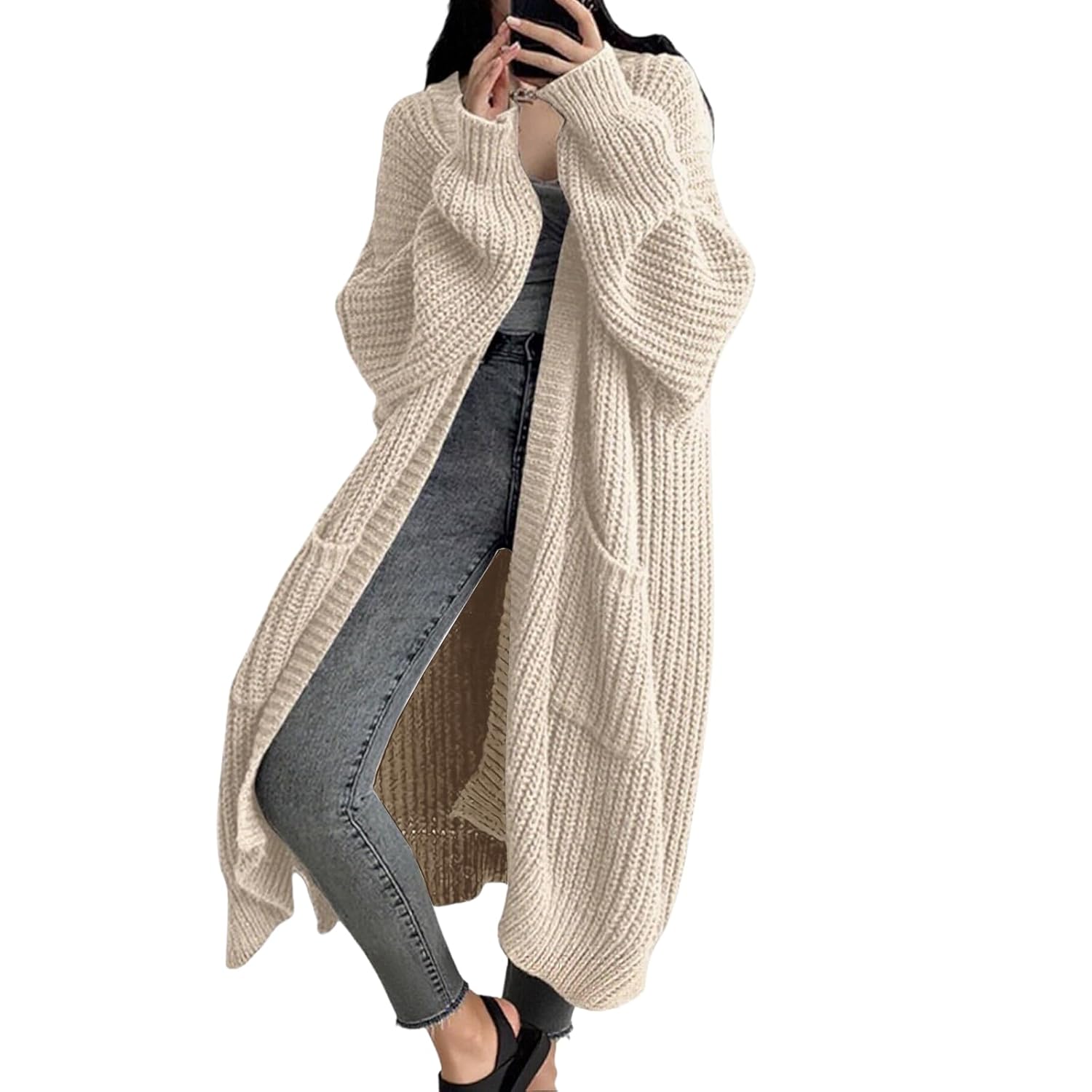 Womens Long Cardigan Sweaters Oversized Knit Chunky Sweater Open Front Cardigan Warm Coat Fall Winter Coats Outwear