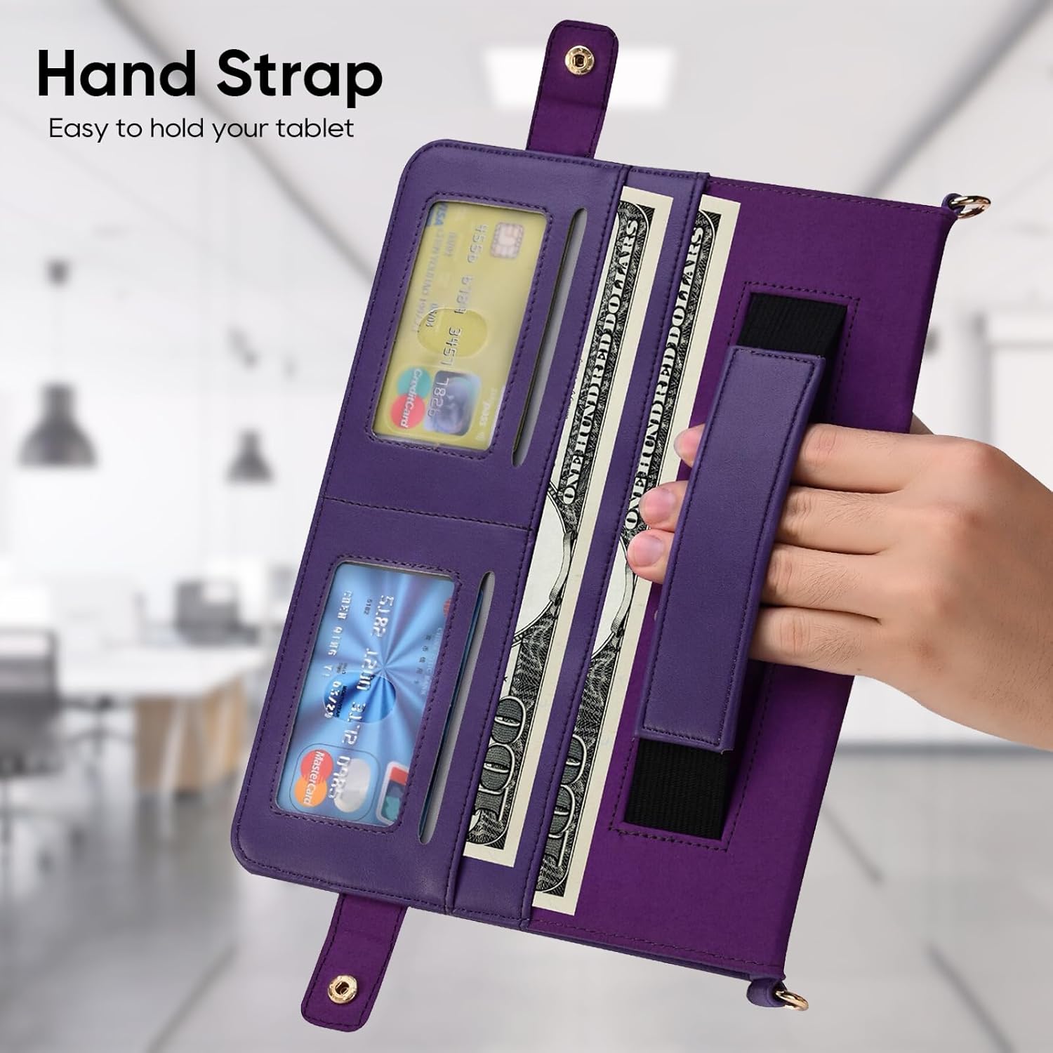 Tablet Carrying Shoulder Bag Case for Apple iPad mini 7th 6th Generation 8.3 Inch, PU Leather Hand Strap Crossbody Shoulder Strap Cards Holder Pocket S Pen Holder Stand Case, Purple