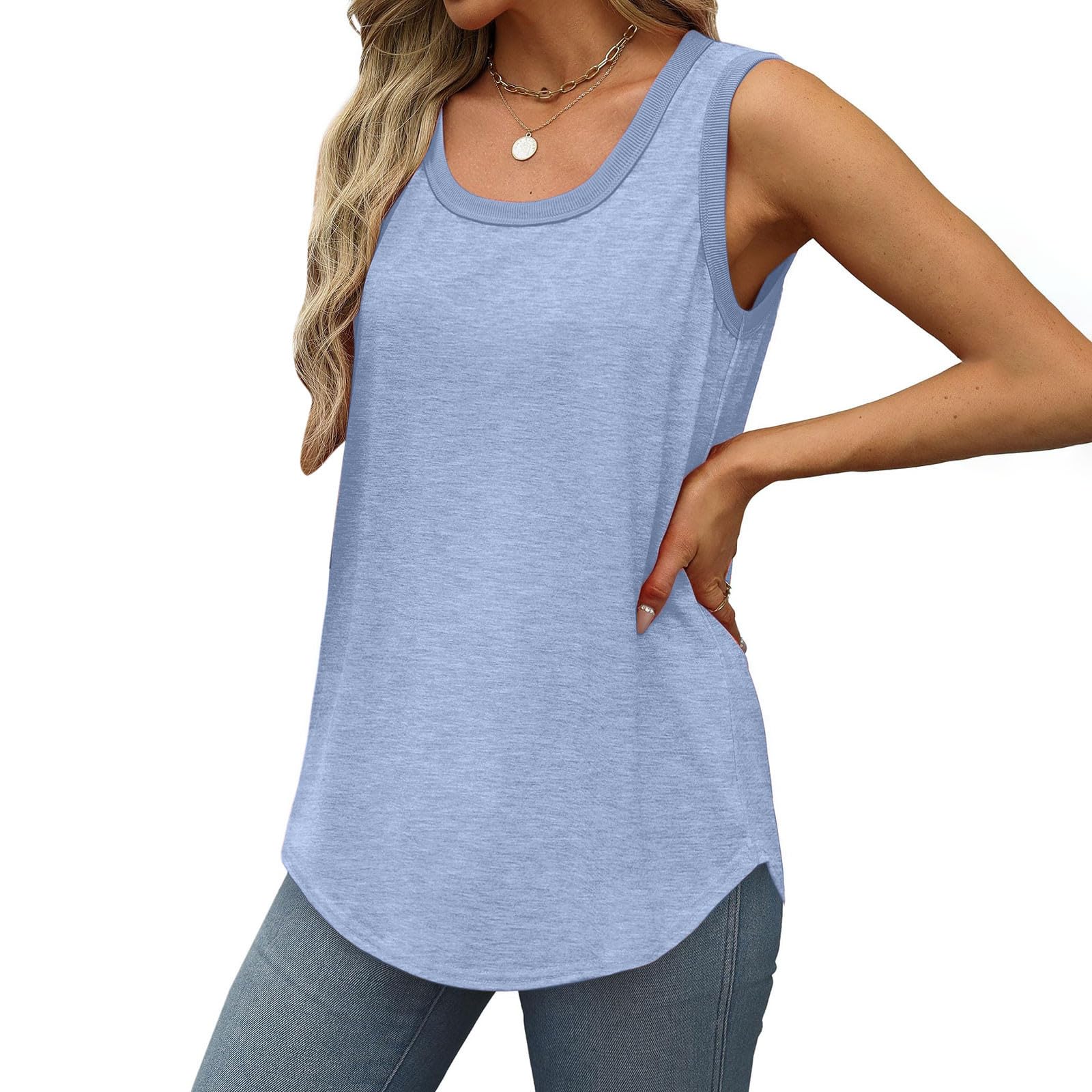 Lot de 3 débardeurs d'été sans manches pour femme - Grande taille - Col rond - Coupe ample - Couleur unie - Décontracté - Léger - Athlétique - Sport - Tunique - Ourlet incurvé (S à 5XL)