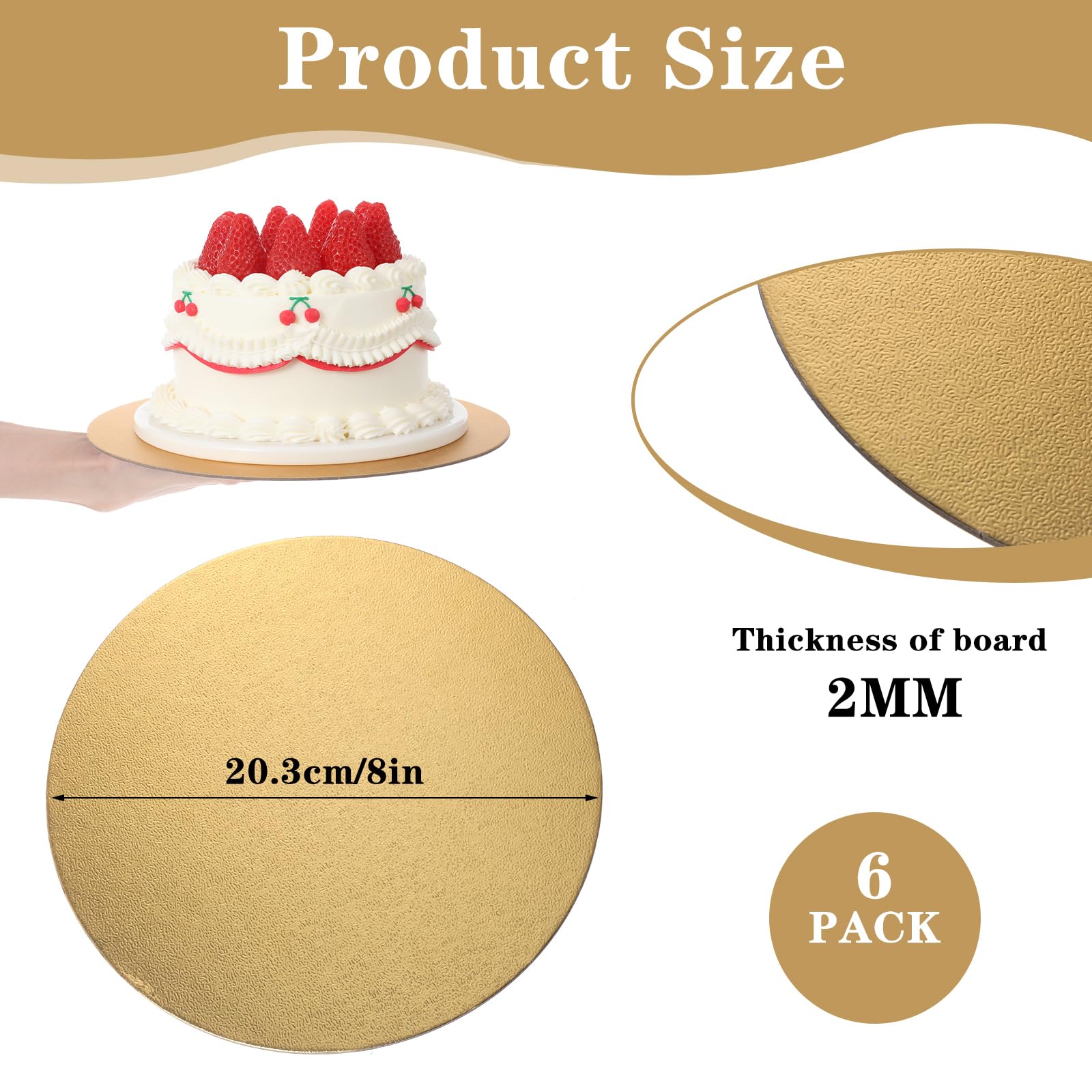 WANBAO 8 Pack Gold Cake Boards Round Cake Circles 6, 8, 10