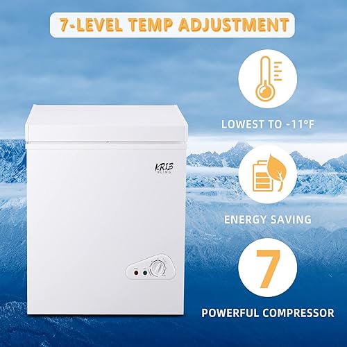 Miniatura 7 de Krib Bling - Congelador compacto de 3.5 pies cúbicos con cesta extraíble, congelador independiente con puerta superior abierta con ajuste de