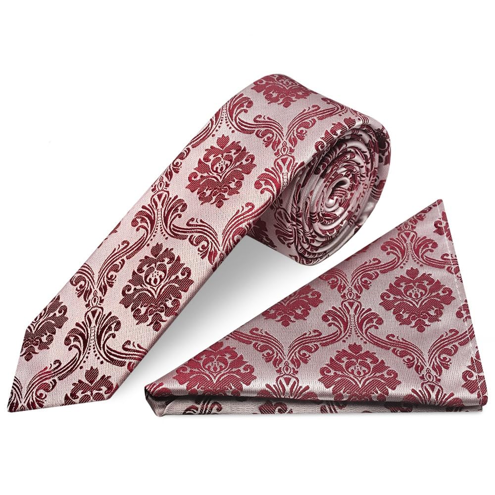 TIES R US Burgundy Paisley Skinny Boys Tie and Pocket Square Set