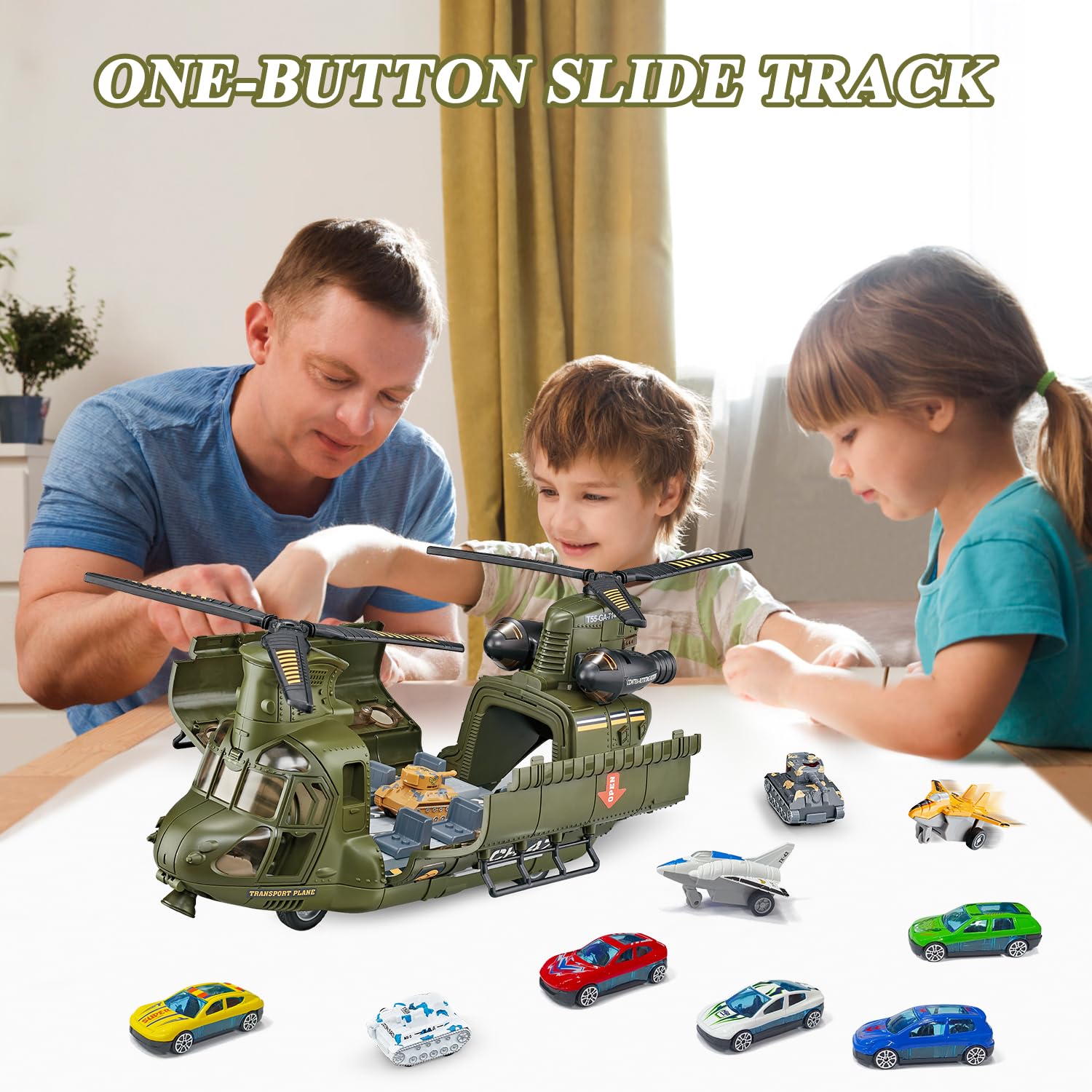 Mostop Juego de helicóptero militar con sonido y luz