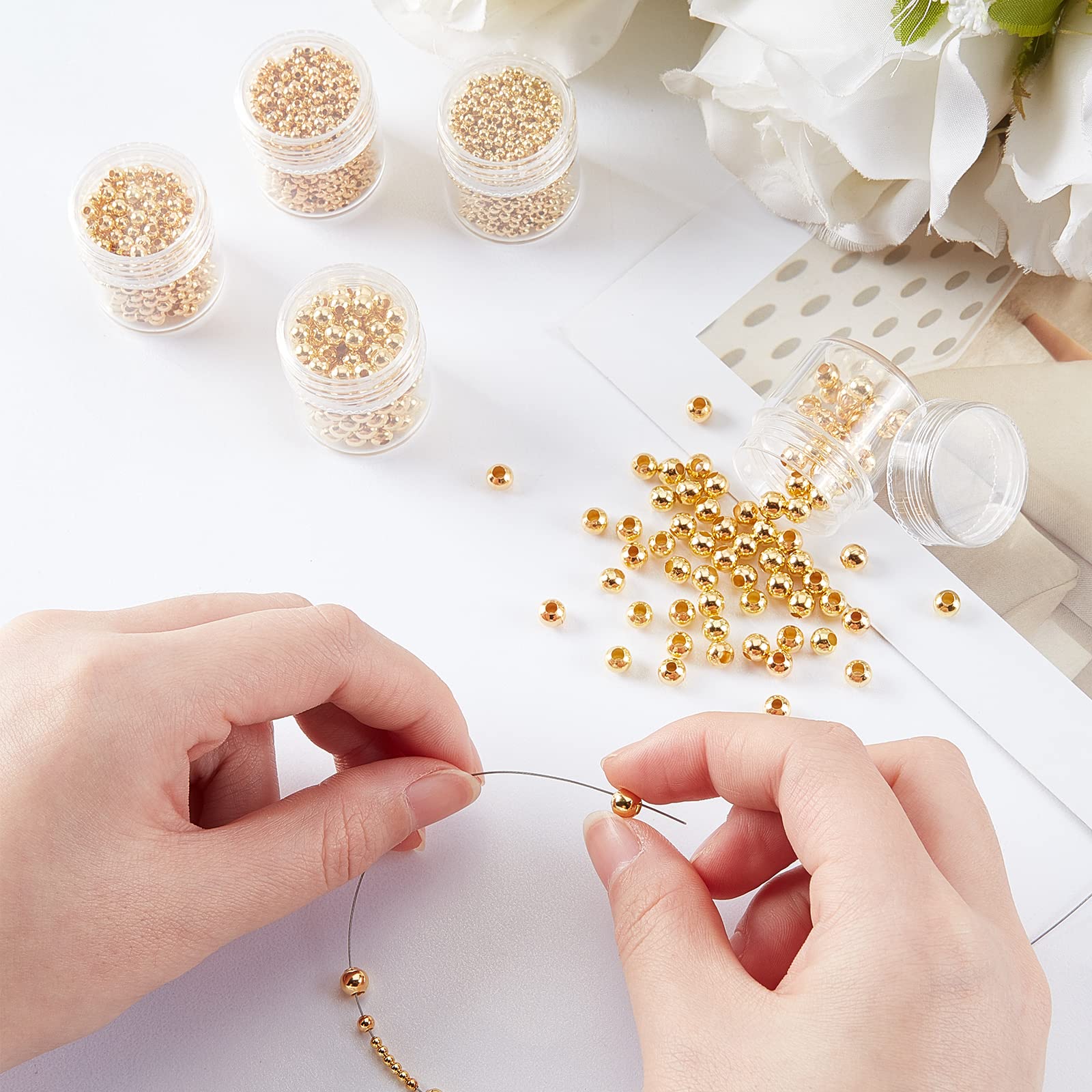 Lot De 100 Perles Rondes En Fer Doré 5mm – Perforation 2mm, Intercalaires, Neuf