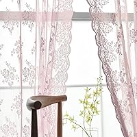 Vista 17 de Kotile - Cortinas con ojales de 95 pulgadas de largo, juego de 2 cortinas de encaje semi-traslúcidas de estilo rústico floral para sala de estar