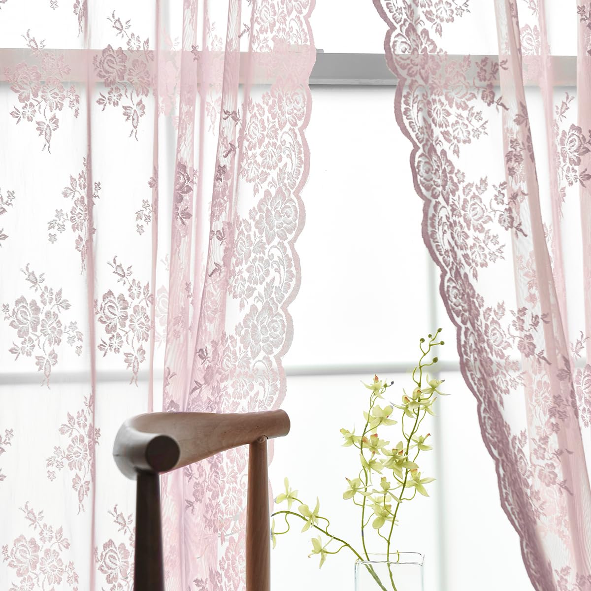 Amazon.com: Kotile Pink Lace Curtains 84 Inches Long 2 Panels Set